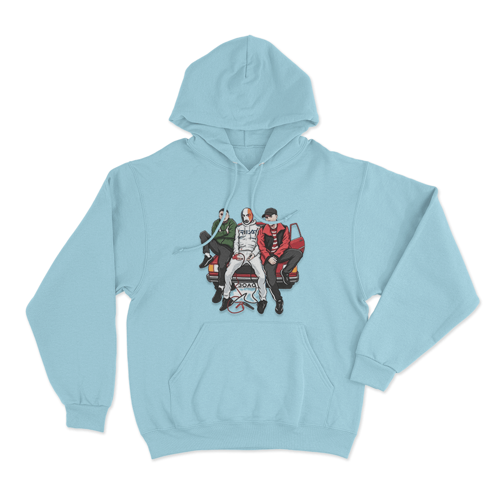 Kneecap Trio Car Unisex Hoodie Sky Blue Kneecap Trio Car Unisex Hoodie Sky Blue