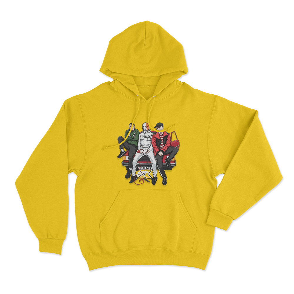 Kneecap Trio Car Unisex Hoodie Yellow Kneecap Trio Car Unisex Hoodie Yellow