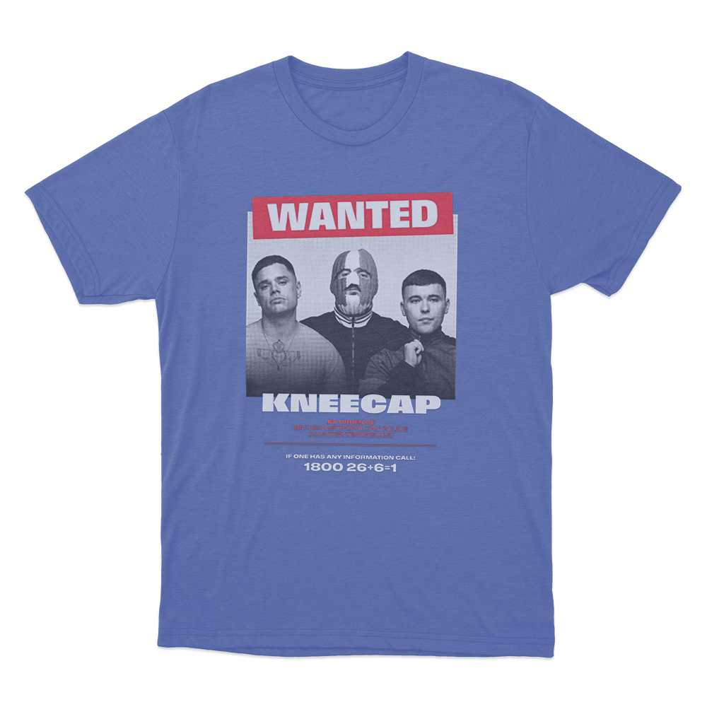 Kneecap Wanted Poster Unisex T Shirt Blue Kneecap Wanted Poster Unisex T Shirt Blue