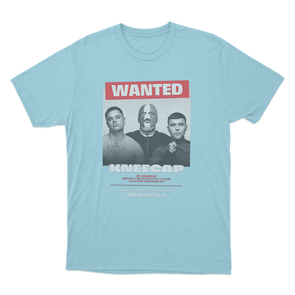 Kneecap Wanted Poster Unisex T Shirt Sky Blue Kneecap Wanted Poster Unisex T Shirt Sky Blue
